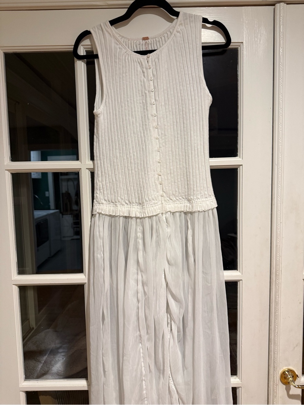 Free People White Ribbed Sleeveless Button-Front Maxi Dress
